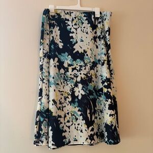 Banana Republic Floral Midi Skirt in Navy, White, Teal & Yellow